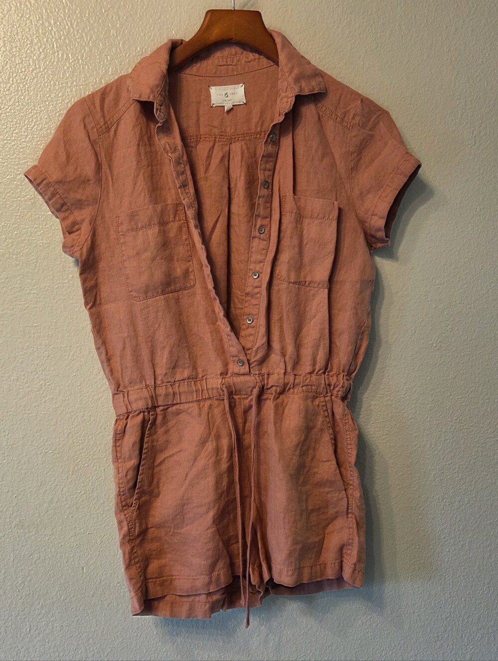 Lightweight Button-Front Romper in Orange 100% Linen Boho Casual Wear Beachy